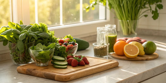 Foods rich in the best vitamins for brain health, including fresh fruits, leafy greens, and seeds.