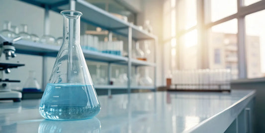 A laboratory flask used in research on nicotinamide riboside side effects.