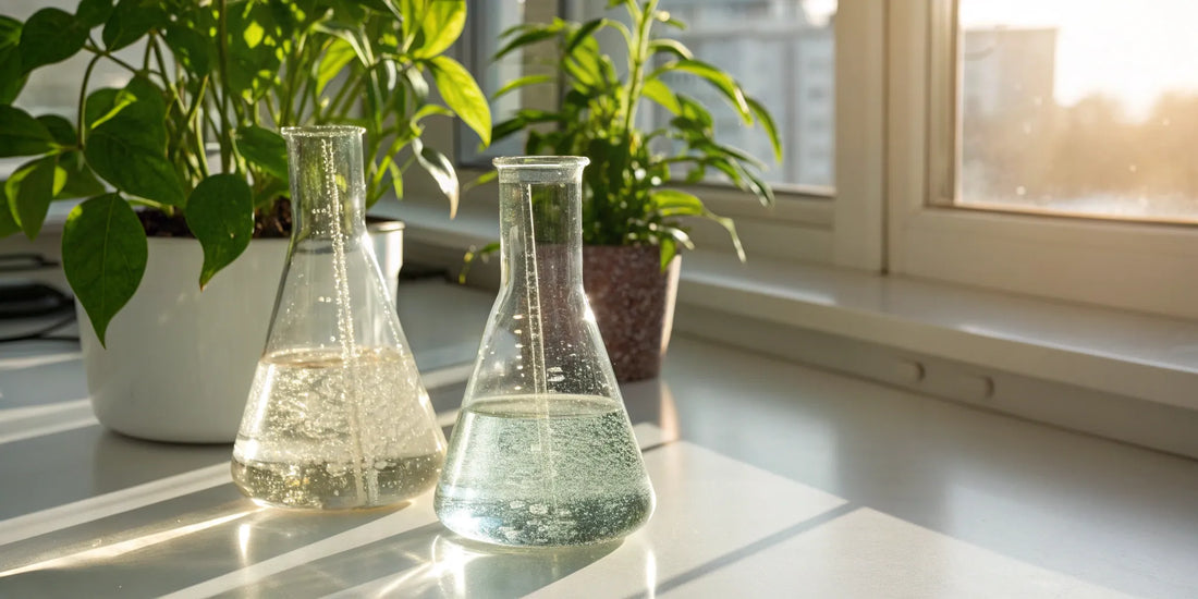 Two scientific flasks representing NMN and NR supplements.