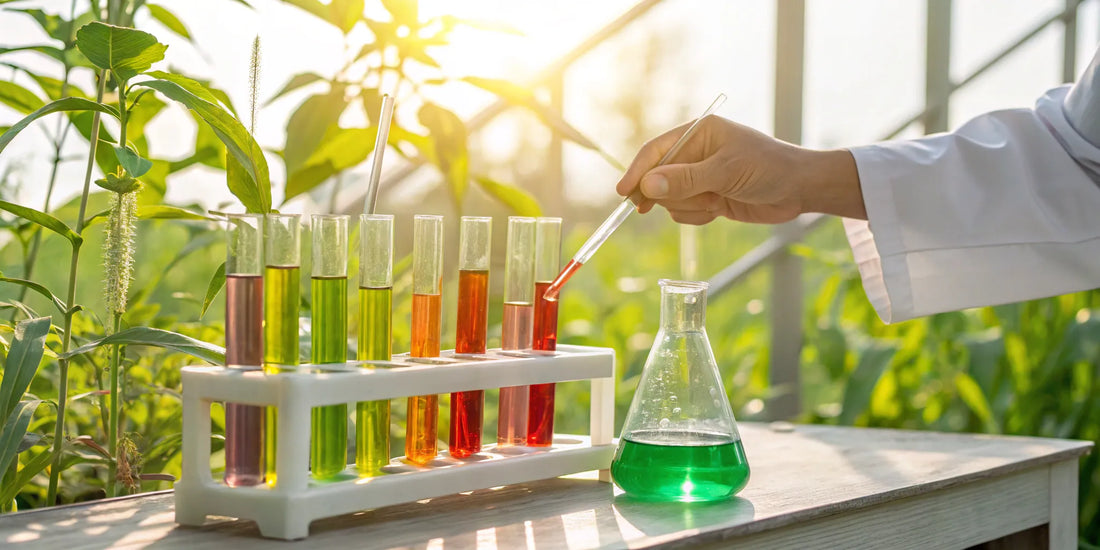 A hand using a dropper to prepare supplements in test tubes to increase mitochondria.