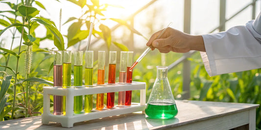 A hand using a dropper to prepare supplements in test tubes to increase mitochondria.